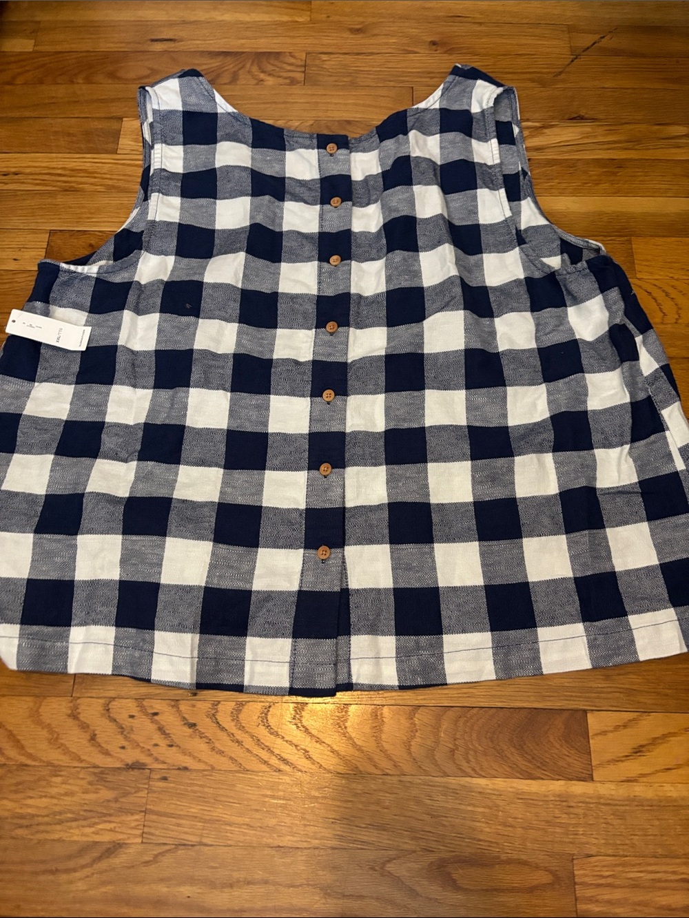 Old Navy Navy and White Gingham Button-Back Tank